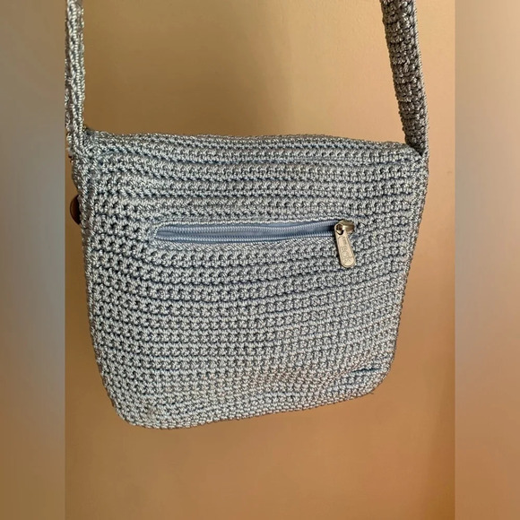 The sak knitted crochet y2k purse, light blue knit shoulder bag mini - Picture 2 of 9